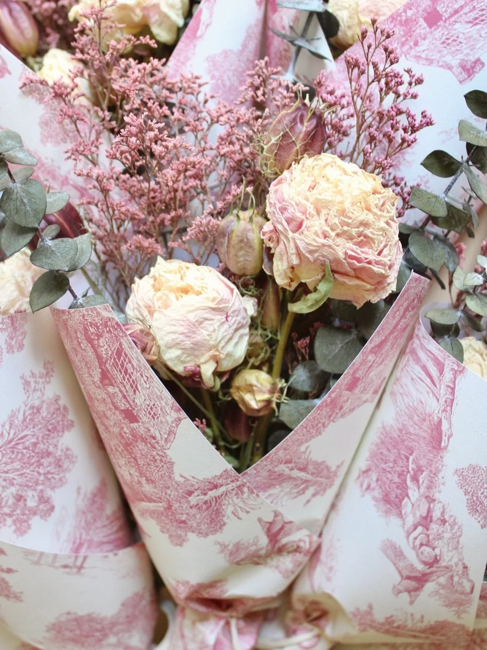Roxanne's Dried Flowers Pink Toile Bouquet